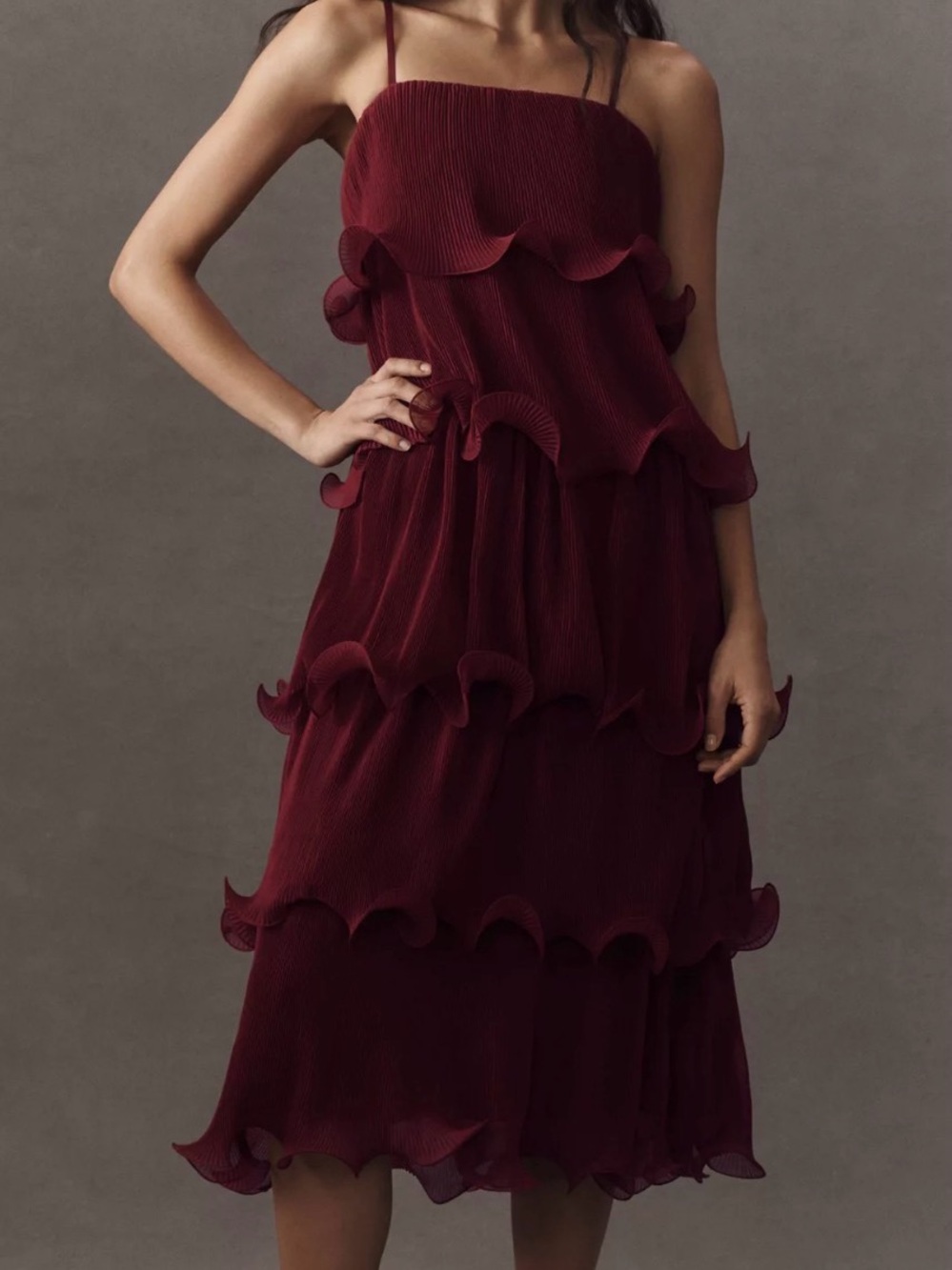 Endless Rose Burgundy Ruffled Tiered Midi Dress